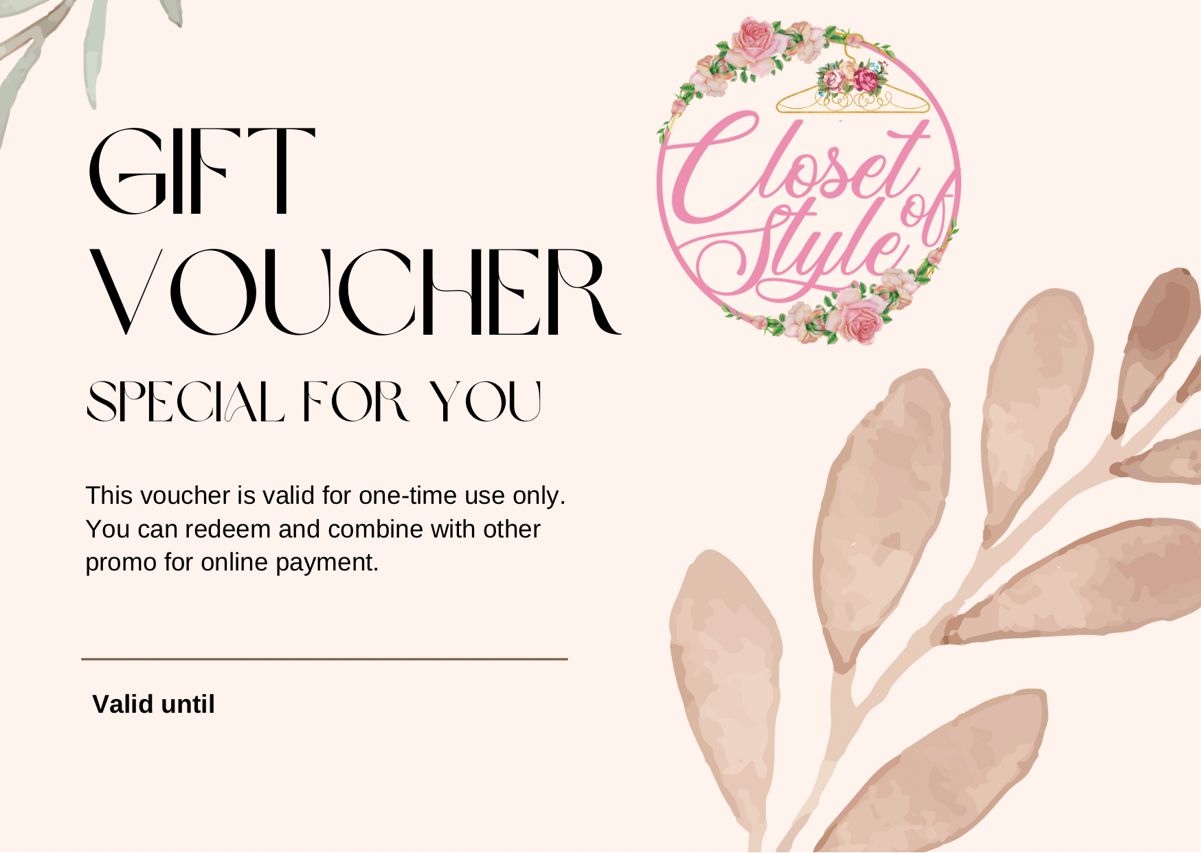 Closet of style gift card.